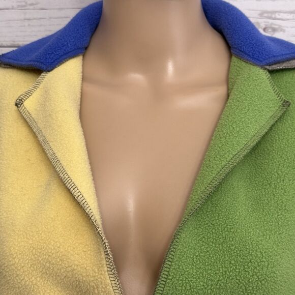 Cameleon Fleece Vest Medium Green Blue Yellow Gray Colorblock Sleeveless - Picture 2 of 10